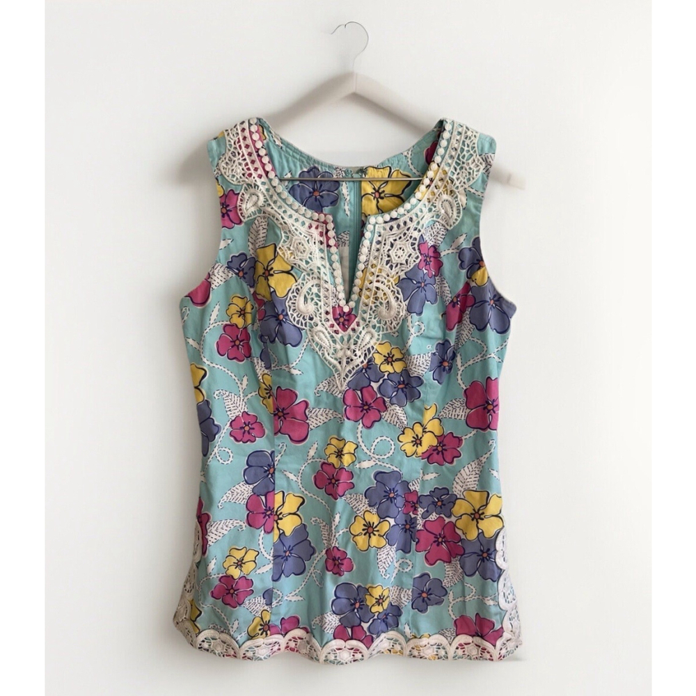 Lily Pulitzer Womens Sleeveless Top Size 4 Floral Colorful Cottagecore Beachy